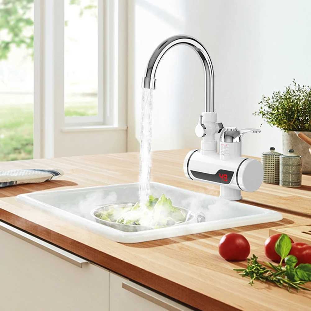 Bathroom Sink Faucets 3000W EU Plug Instant Electric Water Heater Shower Digital Display 220V Kitchen Bathroom Tankless Hot Water Faucet Heaterz241021
