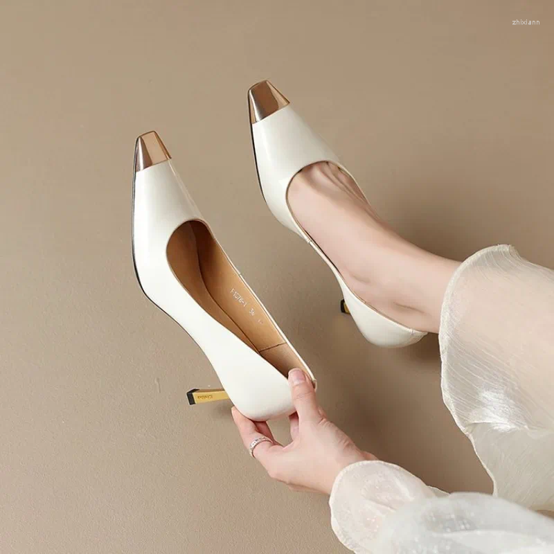 Sandals 2024 Summer Women New Pointed Toe High Heels Fashion Print Party Wedding Woman Pumps Sexy Metal Head Shoes