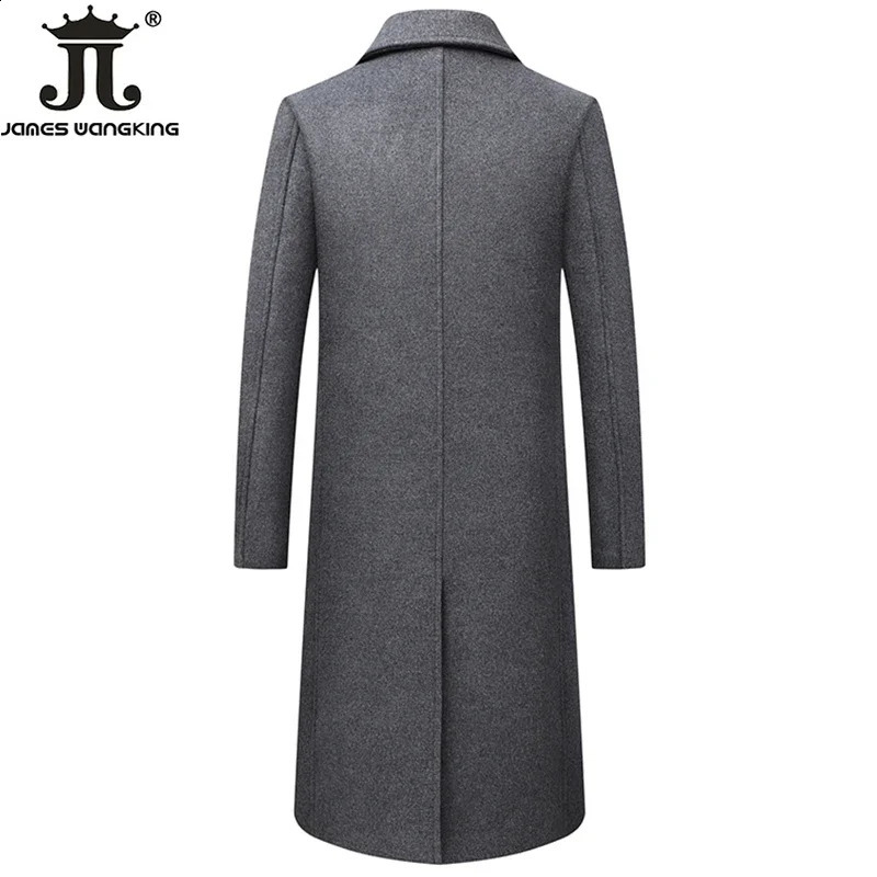 Autumn and winter mens wool jacket boutique high-end wool blend coat mens X-long thick coat mens knee collar coat 241021