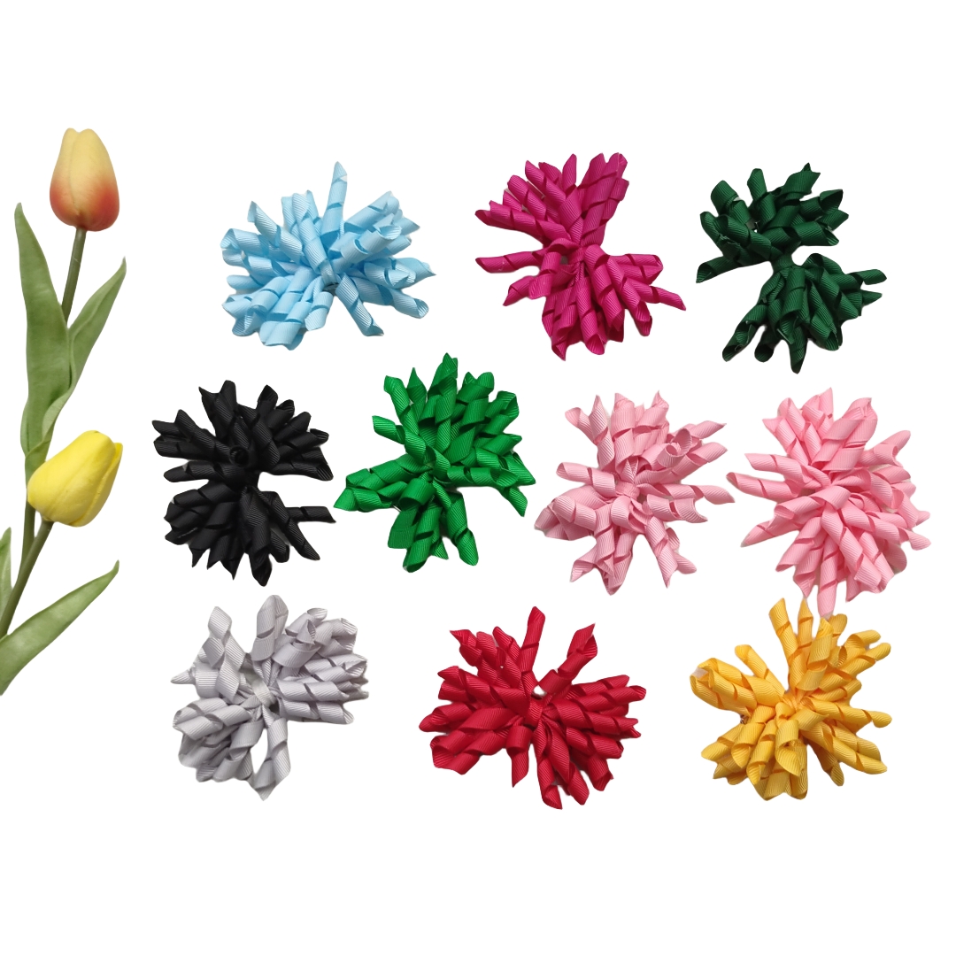 Korker 4INCH Bows Flowers Elastic Hairband Alligator Clips Curly Grosgrain Ribbon Ponytail Holder Girl Children's Corker Bobbles Ties Headband Ac