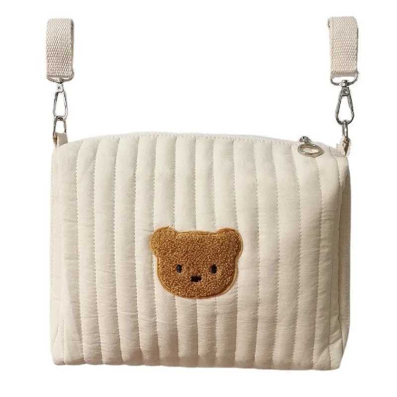Stroller hanging bag ins wind embroidery bear zipper storage bag mommy go out diaper bag mother and baby bagC250326