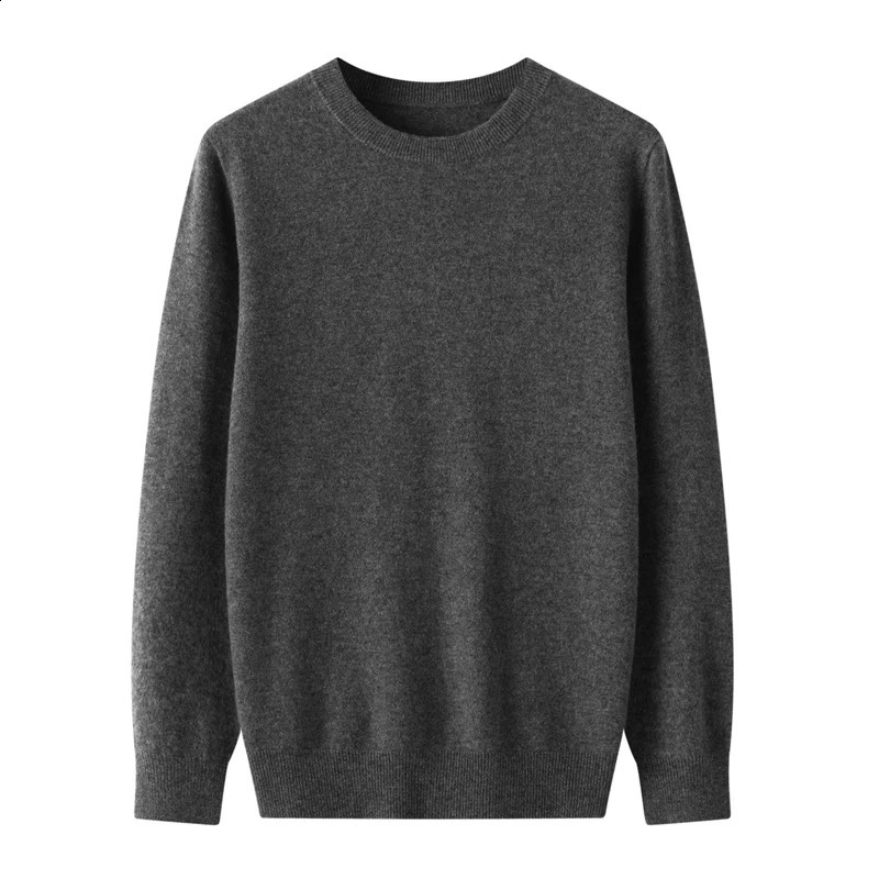 100% Merino Wool Solid Color Autumn And Winter Men Ordinary Round Neck Long Sleeve Versatile Loose Knitting Sweater Pullover 241021