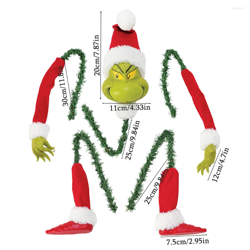 Christmas Decorations 5PCS Green People Tree Ornaments Hanging Holder Grinch Max Plush Stuffed Doll Toys Decor Gift 25x17x14cm