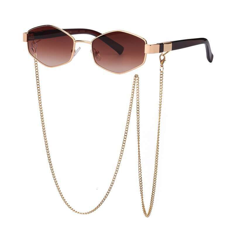2025 sunglasses for men Irregular Fashion Small Women Brand Designer Trendy Polygonal Sun Glasses Ladies with Metal Eyewear Chain
