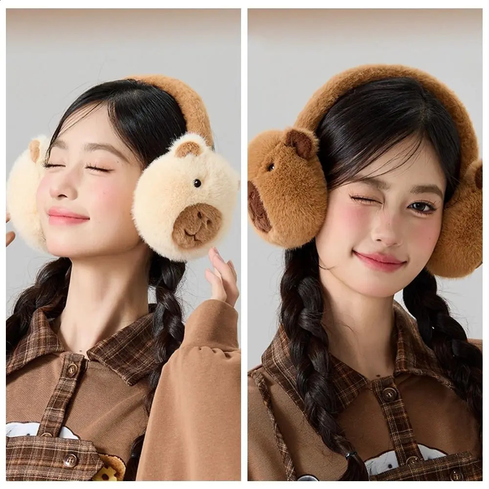 Soft Cartoon Capybara Plush Earmuffs Windproof Thicken Winter Ear Cover Ear Protection Keep Warm Foldable Earflap Outdoor 241024