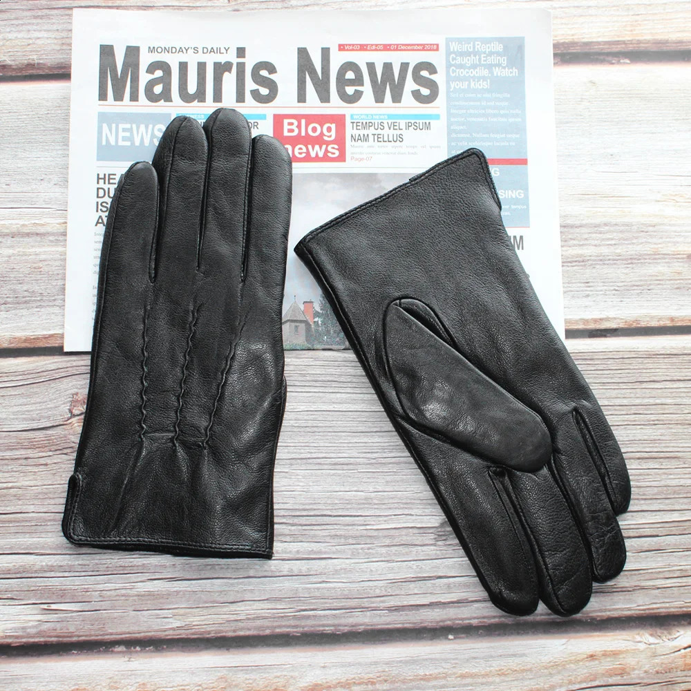 mens sheepskin gloves classic fashion leather gloves wear-resistant winter plus velvet warm gloves 241024