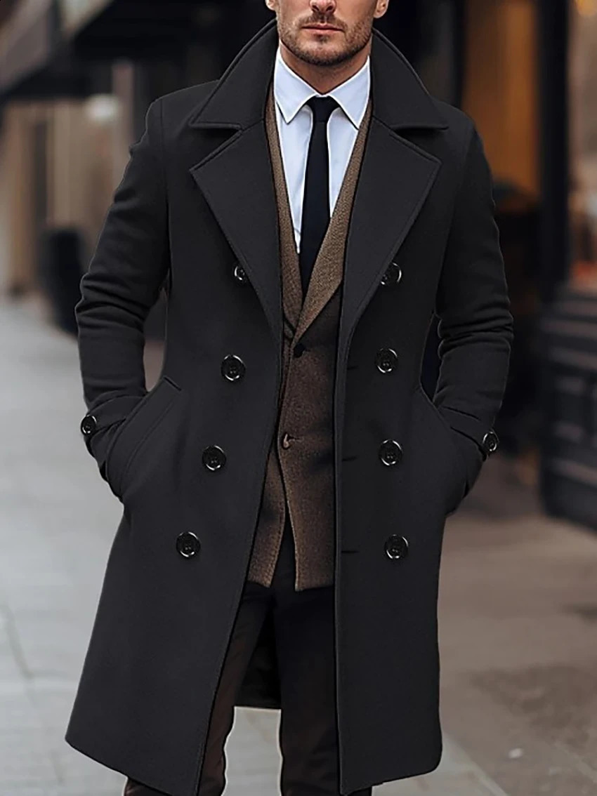 Autumn and winter mens wool coat casual and fashionable double-layer long mens wool coat 241021