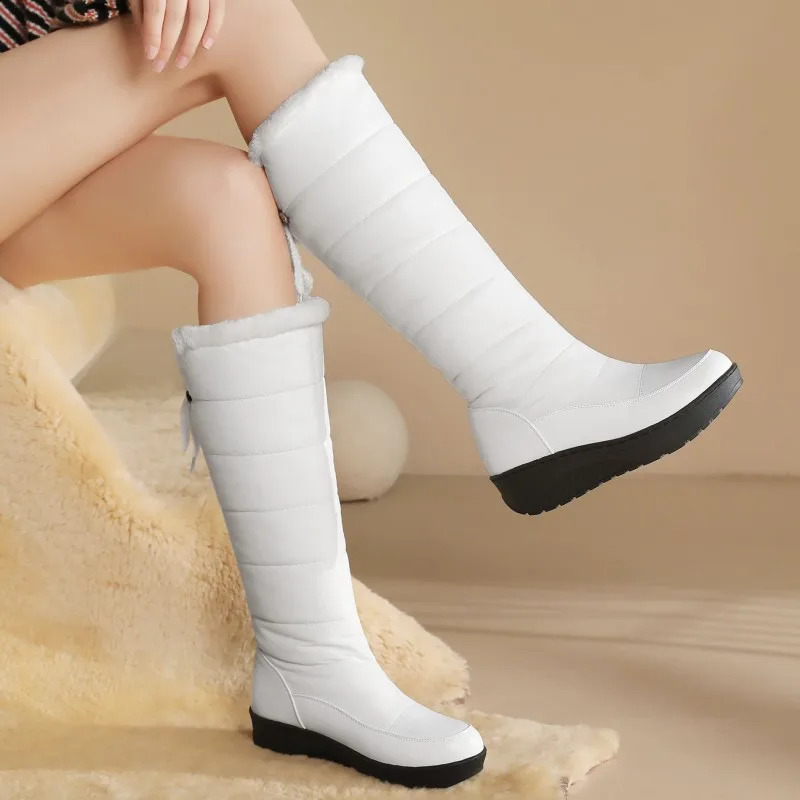Waterproof Winter Shoes Woman Snow Boots Warm Fur Plush Casual Wedge Knee High Boots Black White Rain Shoes Ladies 241010
