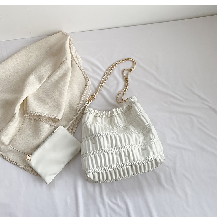 Women's Bag Fashion Tote Bag New Retro Korean Wrinkled Bag Solid Color Chain Bag Versatile Lady High Capacity Trend Shoulder Bag