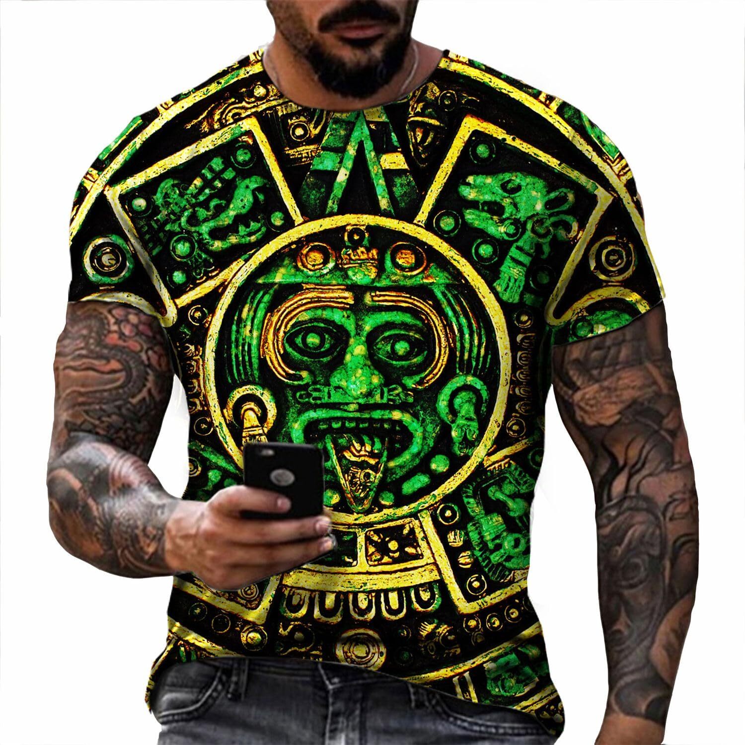 Mens T shirt Personality Mexican Retro Aztec Calendar 3D Printed T Shirts Men Women Fashion Printing Graphic Tee Shirt tee Casual tops summer clothes 