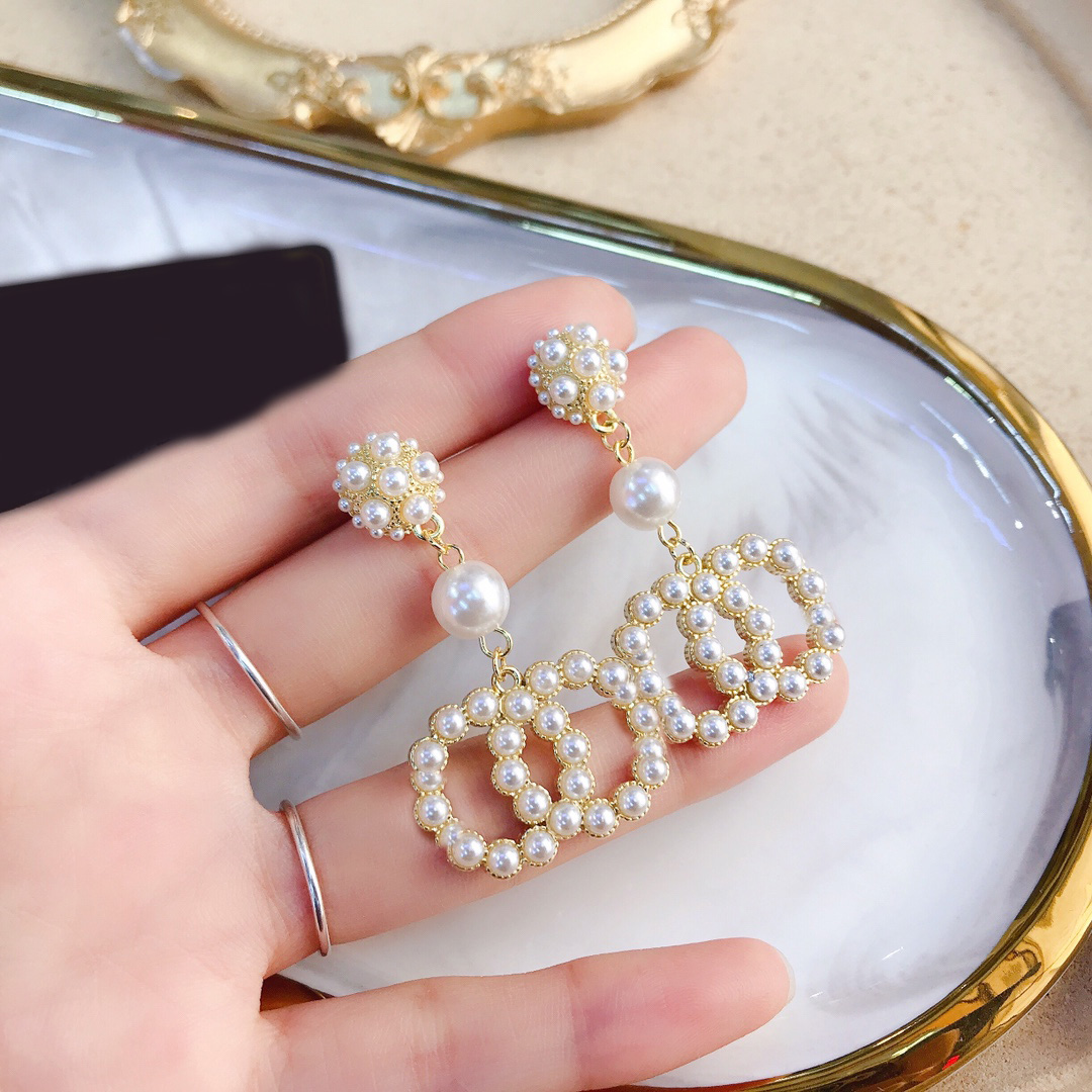 High Quality Long Style Designer Ear Stud Earrings Pearl Pendant Letter Earring Fashion Womens Elegance Wedding Party Jewelry Accessories