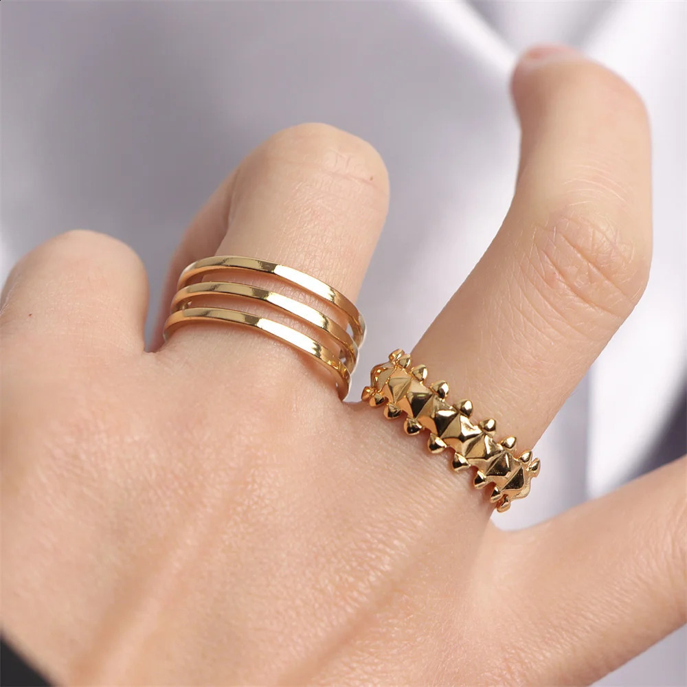 Wholesale 30 pieces/batch retro simple hydraulic stainless steel open ring womens fashionable geometric finger jewelry gift 241021