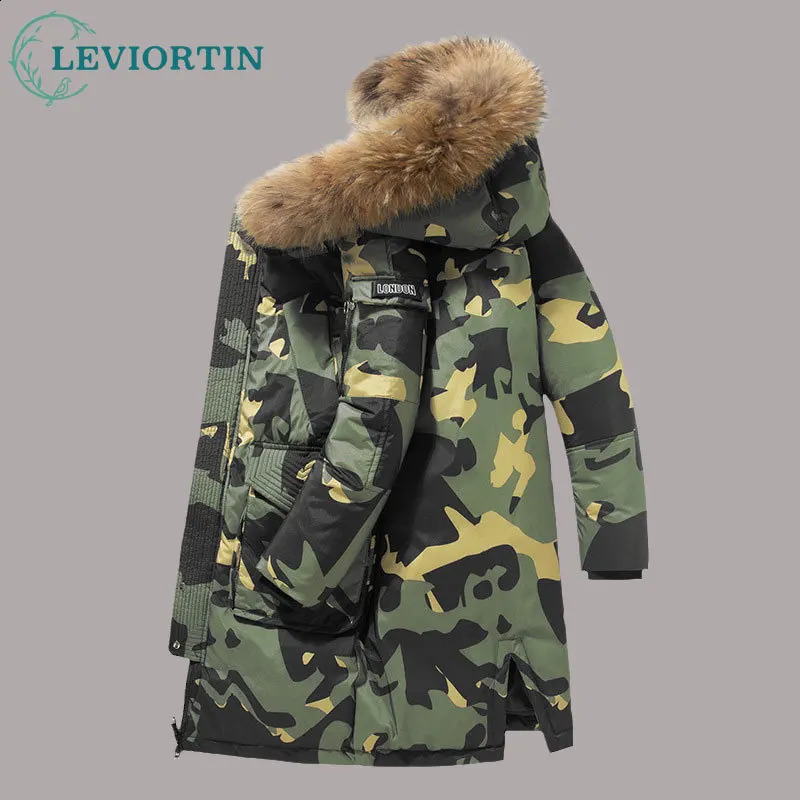 Mens long hooded down jacket for winter fashion thick and warm Parkas Coats fur collar camouflage windproof jacket white duck down jacket 241021