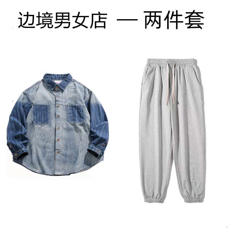 shanshi Men's shirts christmas Spring Autumn Chic American style niche vintage gradient denim men's and women's cardigans loose casual 