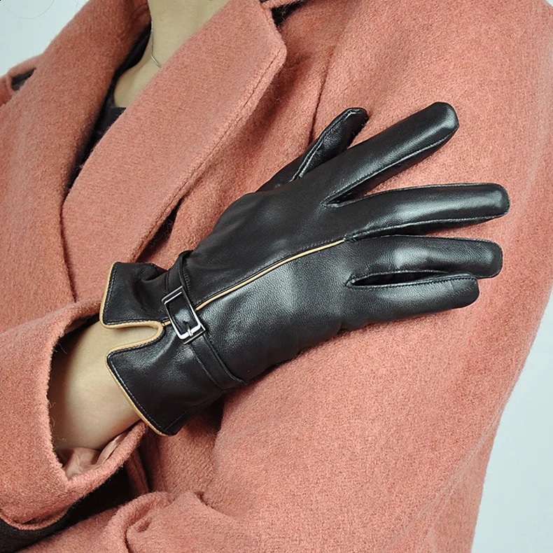 Winter Genuine Leather Gloves Women Sheepskin Warm Solid Color Female Real Sheep Lady Fashion Party Gloves WSR170 241024