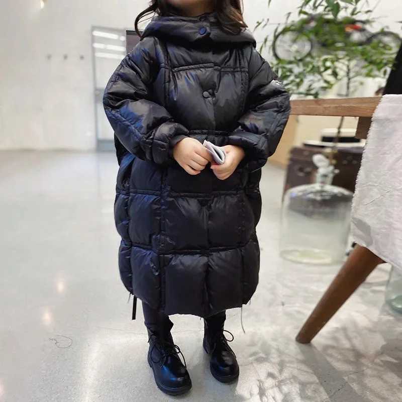 2024 Winter Girls 100-170cm X Long Thick Warm Hooded Parkas Kids Casual Coat OuterwearXJ241021