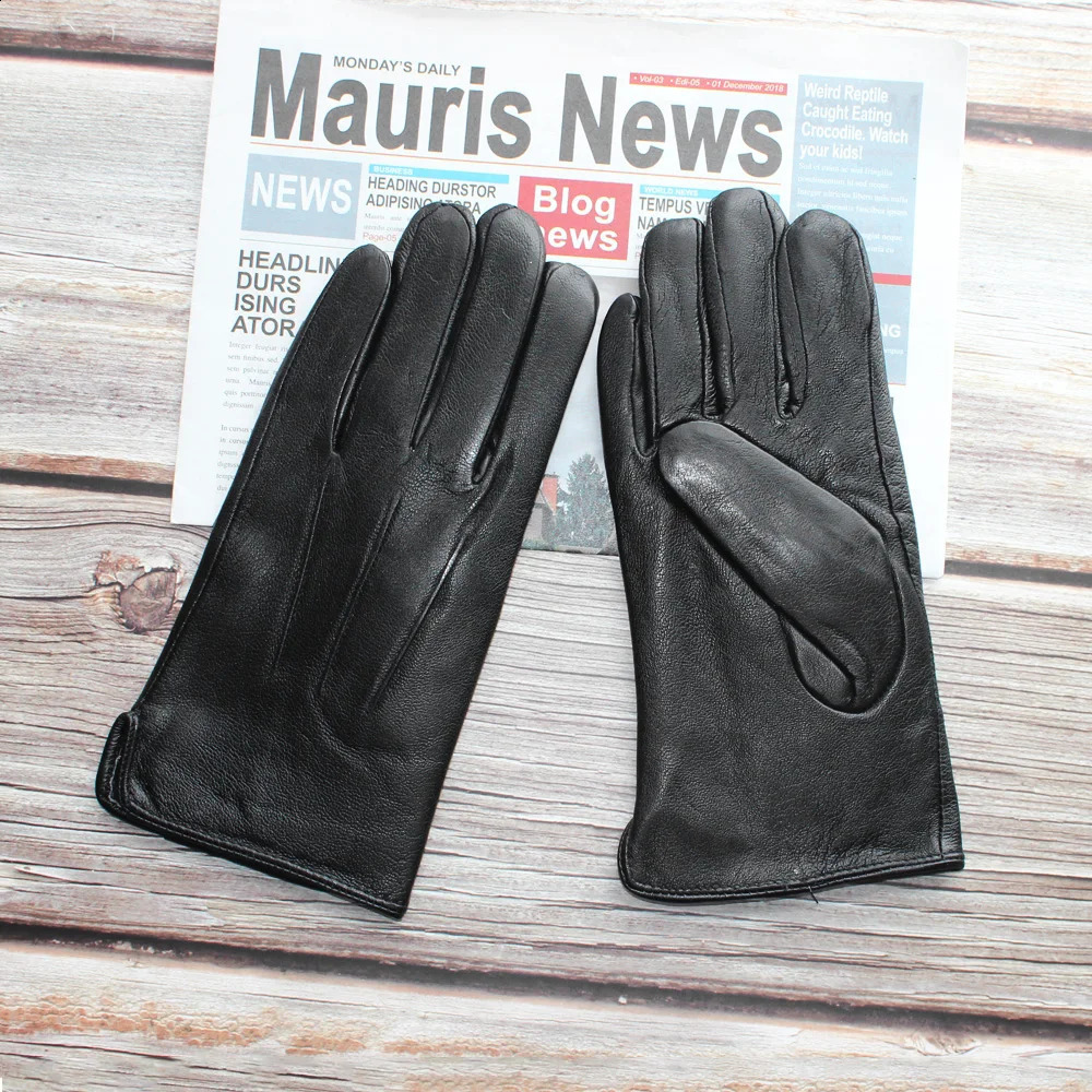 mens sheepskin gloves classic fashion leather gloves wear-resistant winter plus velvet warm gloves 241024