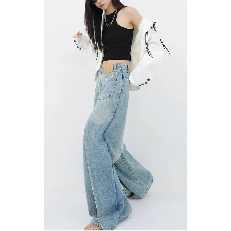 Women Blue Jeans Y2k Vintage High Waist Baggy Cowboy Pants Aesthetic Harajuku Denim Trousers 90s Trashy Emo 2000s Grunge Clothes 241010