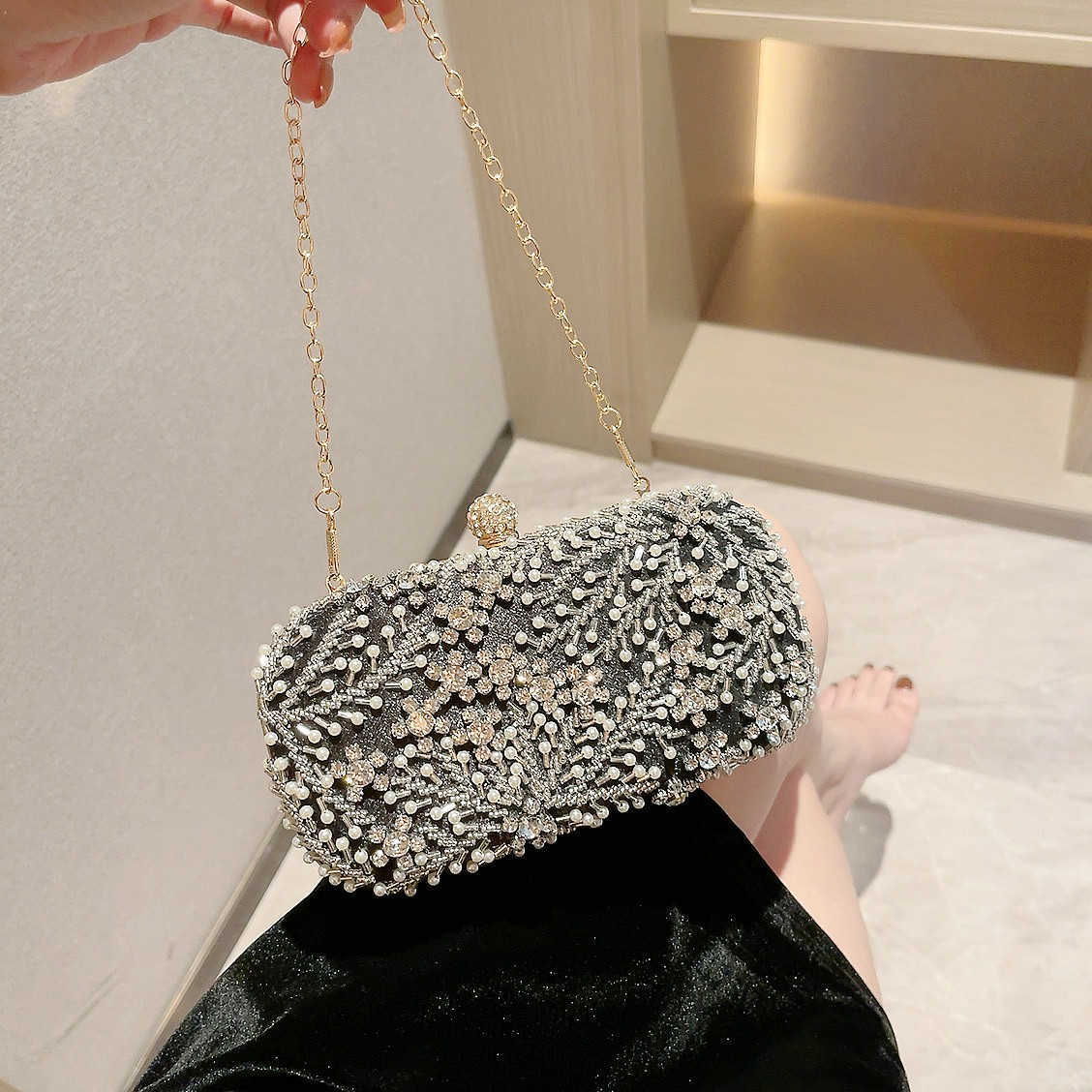 CMM Handmade Pearl Embroidered Banquet Handbag Paired Formal Attire Bag Socialite Girl Bag Trendy Banquet Small Bag Crossbody Bag