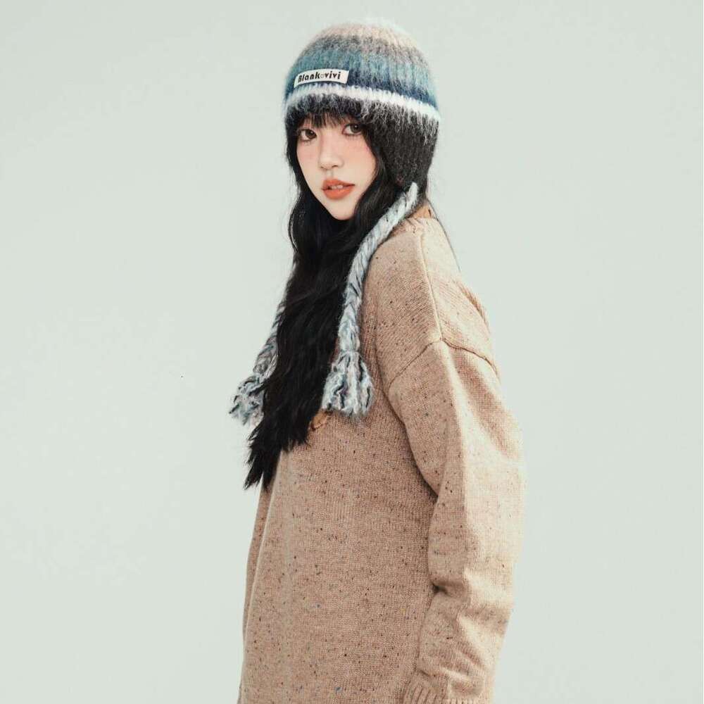 Beanie Striped design knit hat for winter outdoor warm Rainbow Christmas gift to girls knitted hat bonnet