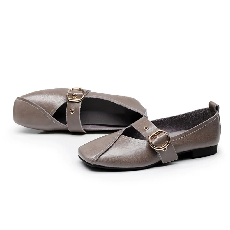 AIYUQI Women Shoes Fashion 2024 New Genuine Leather Ladies Flat Shoes Comfortable Square Buckle Large Size Shoes Women