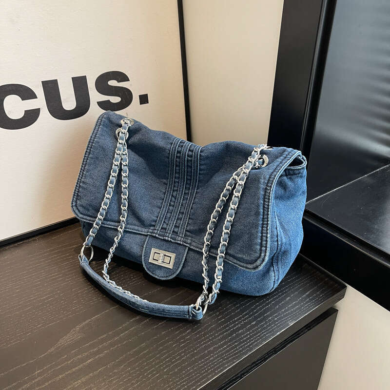 Solid Flap Pocket Interior Compartment Shoulder Casual Soft 2024 Hot Sale Bags for Women Zipper Denim Women's Handbags