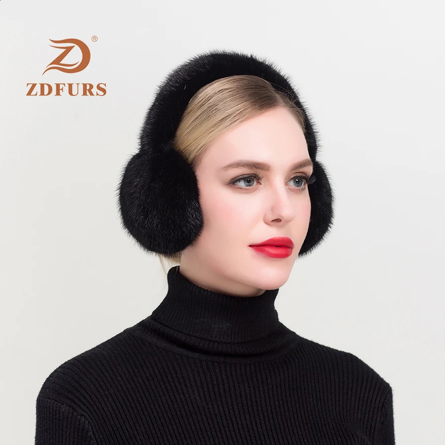 ZDFURS*Fashion Real mink Fur Earmuffs Women Comfortable Warm Earmuffs Ear Warmers For Girls Winter mink Ear Protector 241024