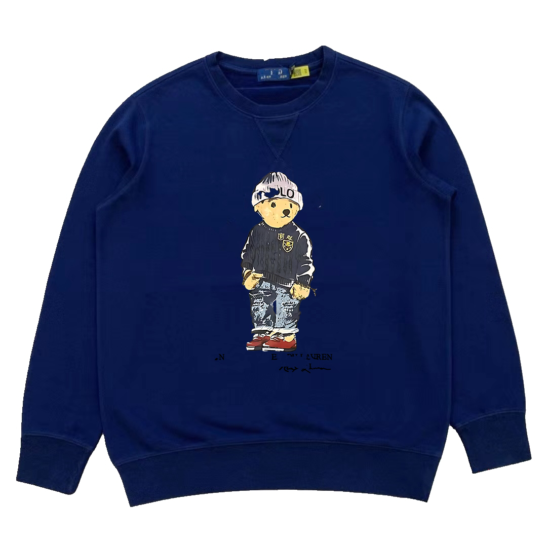 designer polos Men's Blue Teddy Bear Print Sweatshirt - Winter Pullover with Long Sleeves for Casual Wear (Sizes S-2XL)