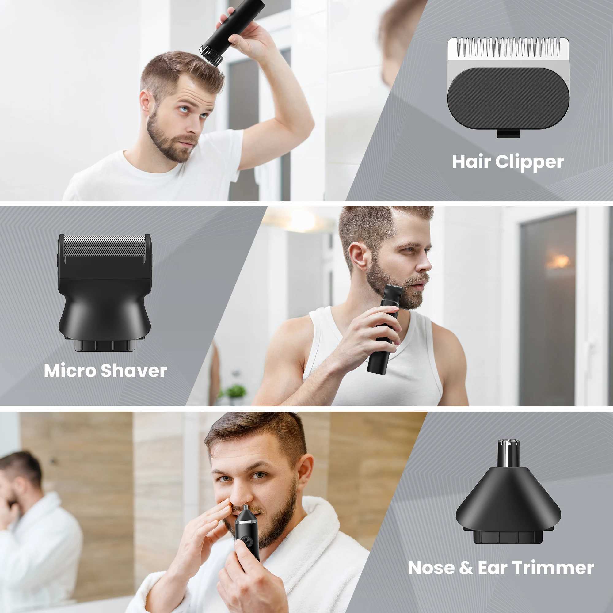 Sejoy Electric Hair Trimmer for Men 3 in 1 Shaver Razor Cordless Hair Clipper Rechargeable Nose Hair Trimmer with LED Display XJ250624