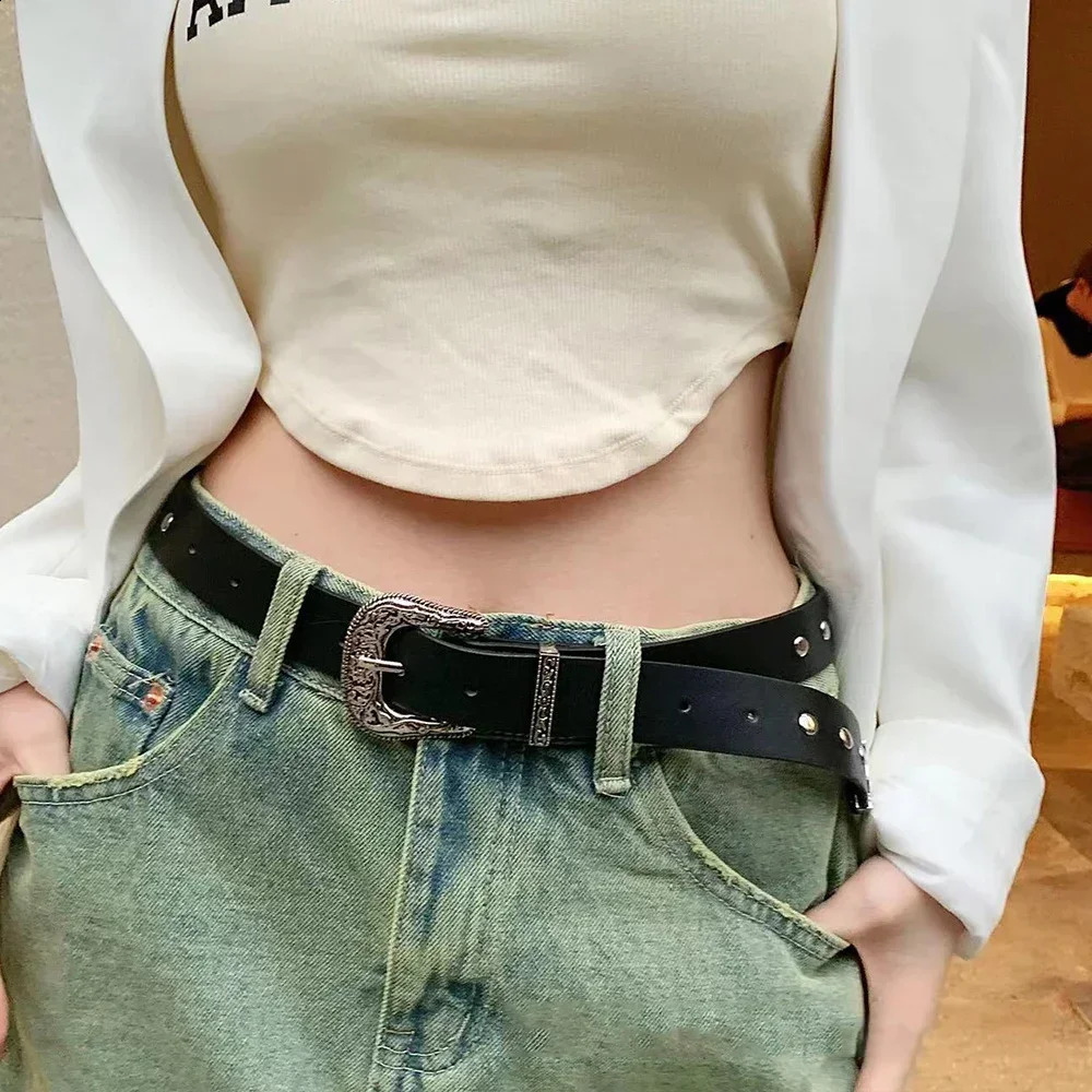 Vintage Rivet Gothic Belt Punk Y2k Metal Buckle Belts Pu Waistband Belt Women Men Jeans Pants Decor Belt 241024