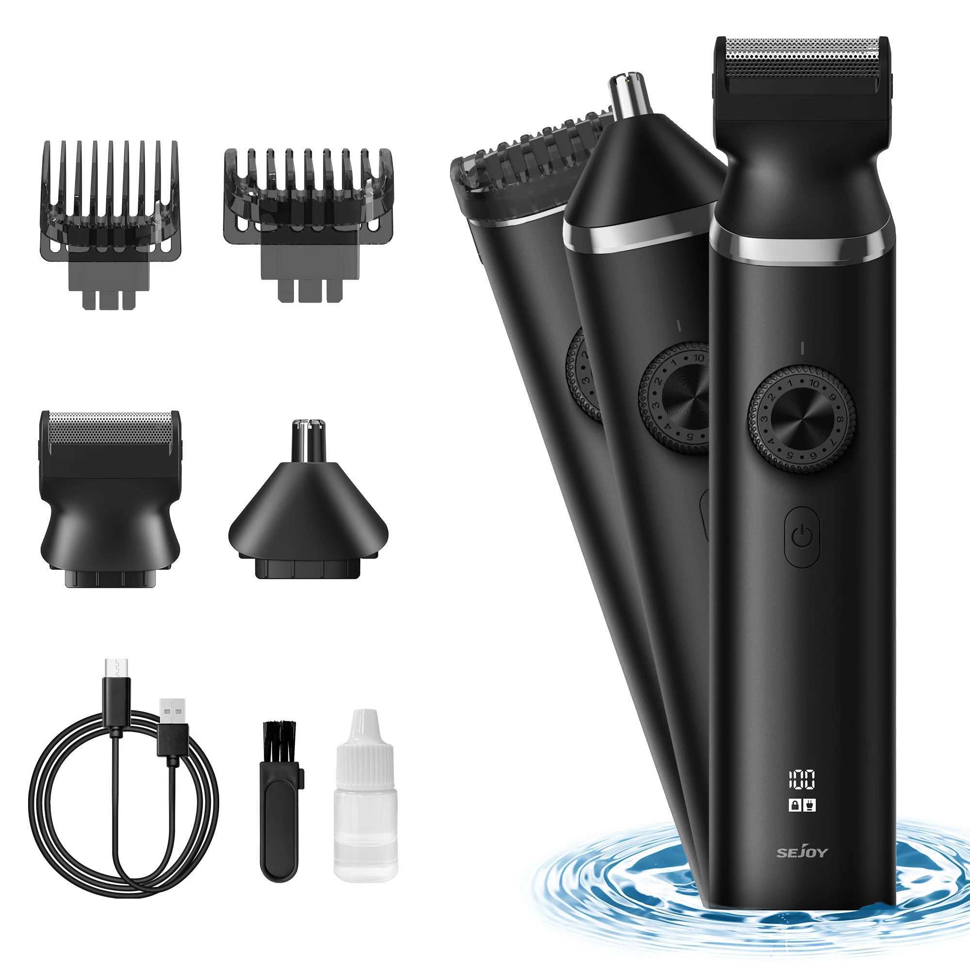 Sejoy Electric Hair Trimmer for Men 3 in 1 Shaver Razor Cordless Hair Clipper Rechargeable Nose Hair Trimmer with LED Display XJ250624