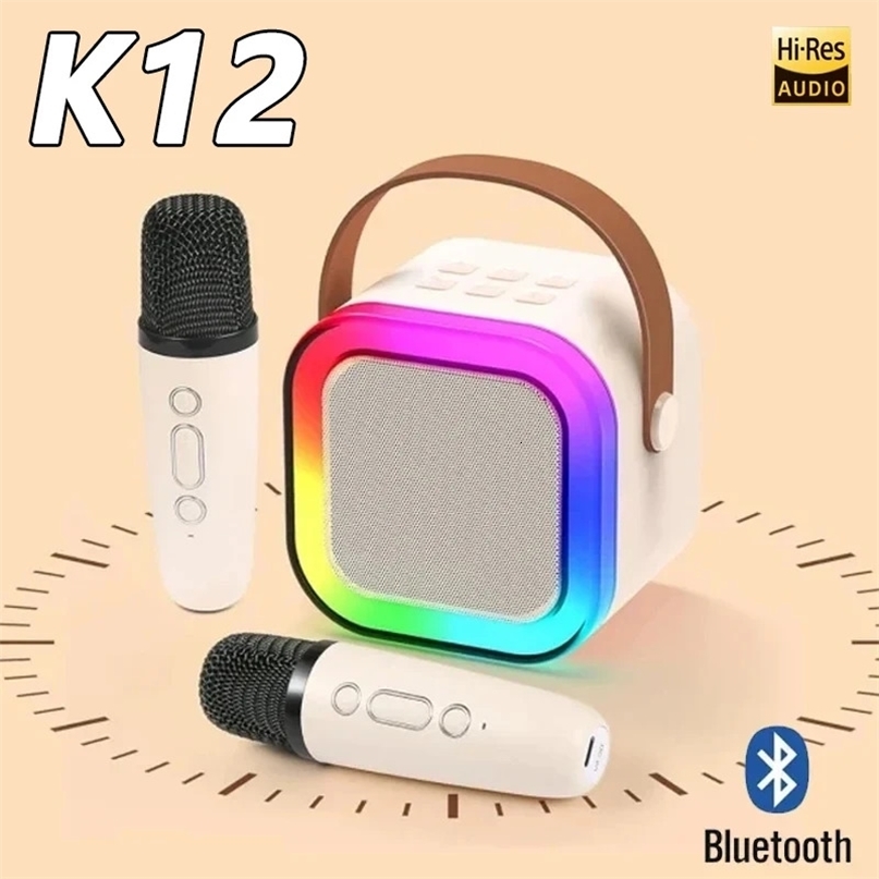 K12 Karaoke Machine with 1-2 Wireless Microphone Portable 5.3 PA Bluetooth Ser System RGB Light Audio Home KTV Childrens Gift 241019 ww