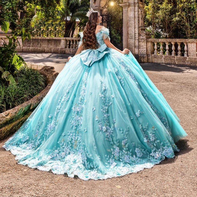 Water Blue Quinceanera Dresses Ball Gown Off The Shoulder Bow Beaded Applique Lace Birthday Party Vestidos De 15 Anos Sweet 16 Dress