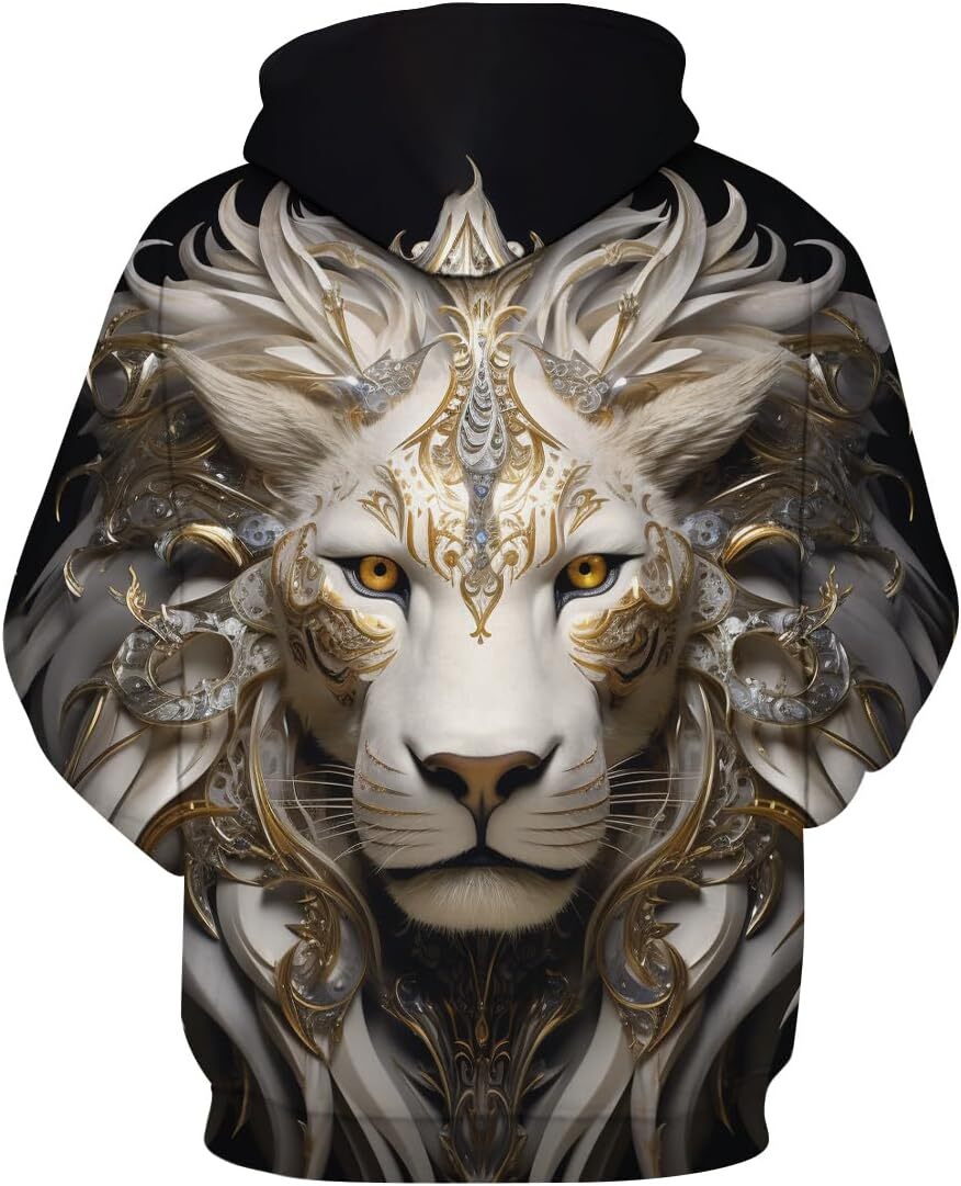 Hoodie for Mens Womens Novelty Lion Hoodies For Men Animal Sweatshirt Pullover Pocket Hoody Graphic Hip hop Warmth