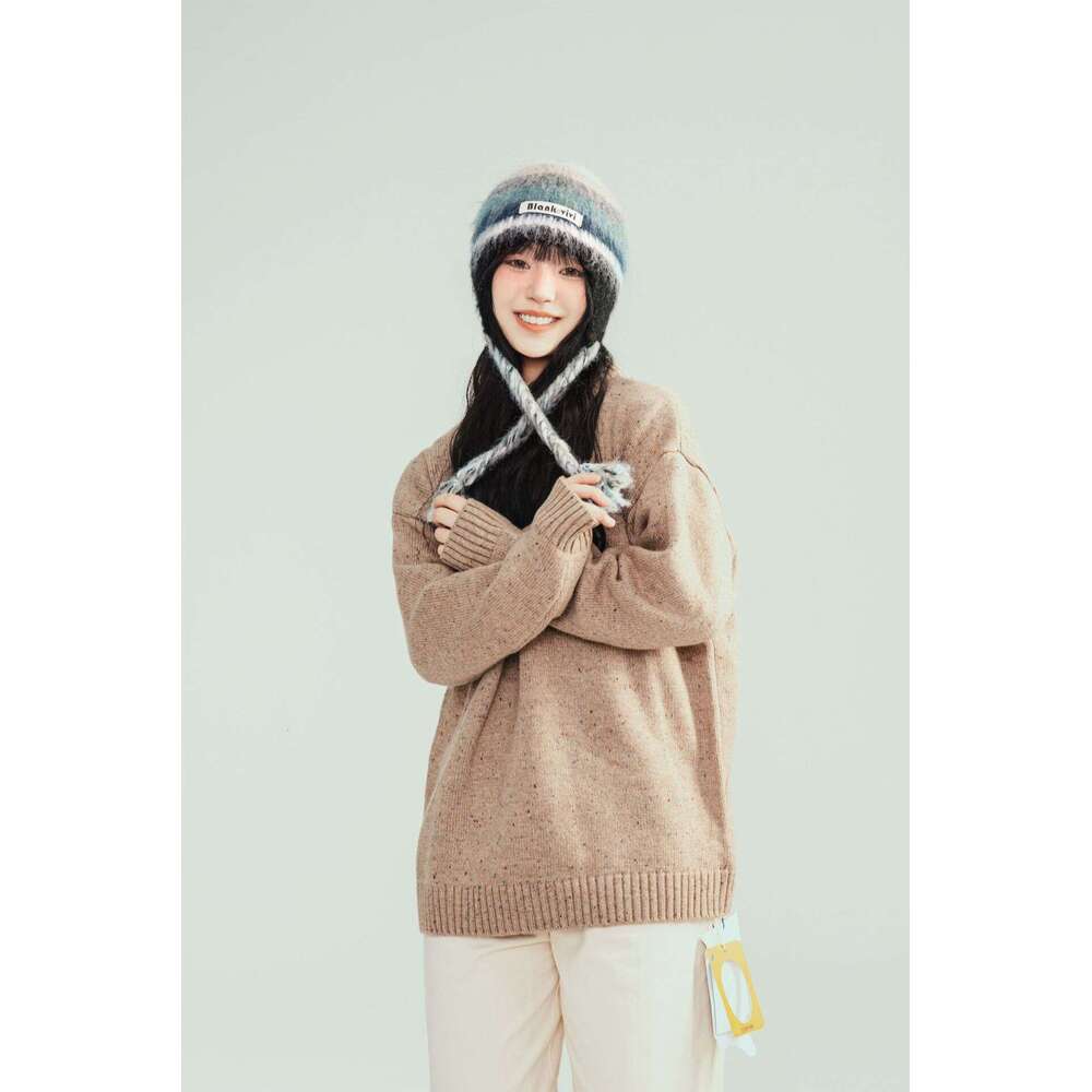 Beanie Striped design knit hat for winter outdoor warm Rainbow Christmas gift to girls knitted hat bonnet