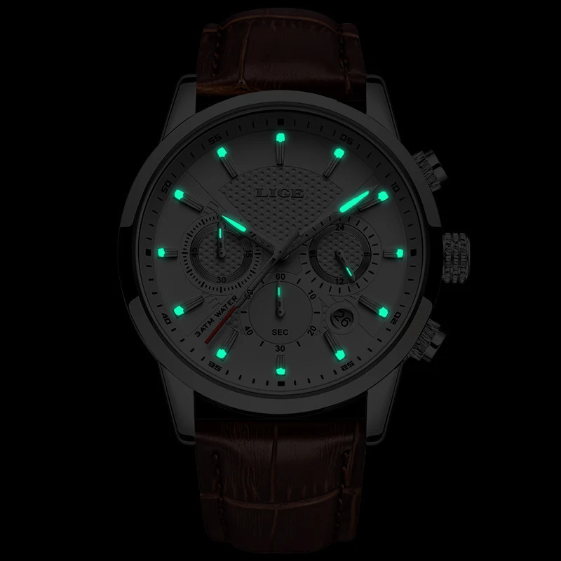 LIGE Mens Fashion Sports Quartz Watch Mens Watch Top Leather Military Waterproof Date Watch Relogio Masculino 241009