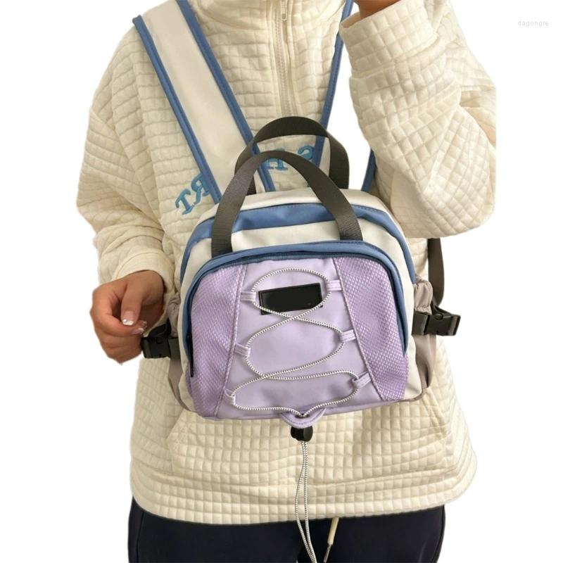 School Bags Fashionable Japanese Aesthetic Nylon Small Backpack For Teen Girls Boys Contrast Color Book Bag With Bungee Cord 4493