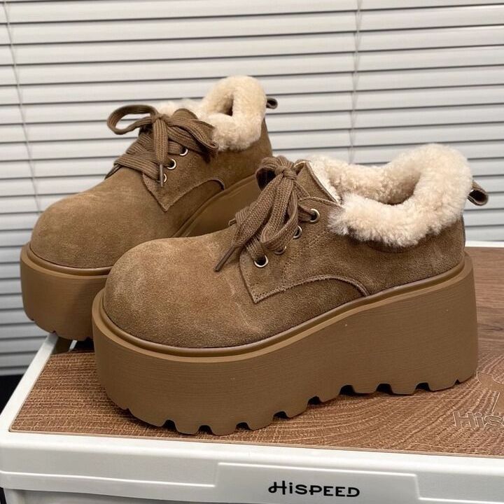 Frosted Lamb Wool Autumn Winter New Thick Soled Height Increasing Cotton Shoes