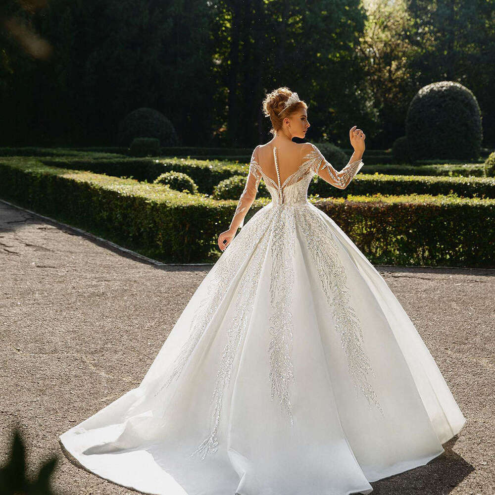 Gorgeous Wedding Dress Ball Gown O-Neck Beading Crystal Long Sleeve Or-Length Princess Bride Vestido De Noiva Custom Made 6660311