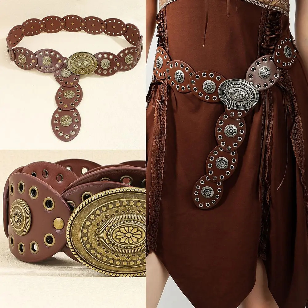 Y2K Hollow Disc Belt Y2K Disc Belt Western Style Ellipses Cowboy Hollow Belt Vintage Soft Metal Buckle Wide Disc Belt for Women 241024