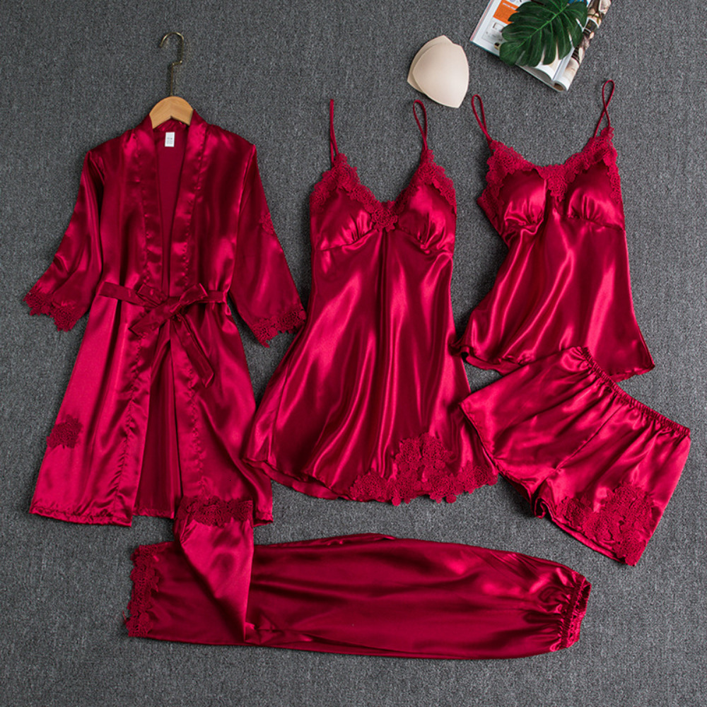 2025 New designer trend silk robe sleepwear women s lace satin Pamas dress set V neck Cami sleepwear sleepwear sleepwear home sleepwear spring sleepwe