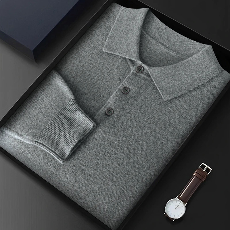 Men Knitwear Australian Wool Pullover Cashmere Sweater Polo Collar Thick Style Long Sleeve Warmth Basic Business Clothing Tops 241021