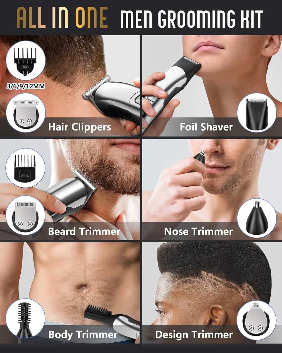 Kemei All In One Hair Beard Trimmer For Men Facial Body Groomer Hair Clipper Electric Shaver Nose Wet Dry Trimmer MustachePubic XJ250624