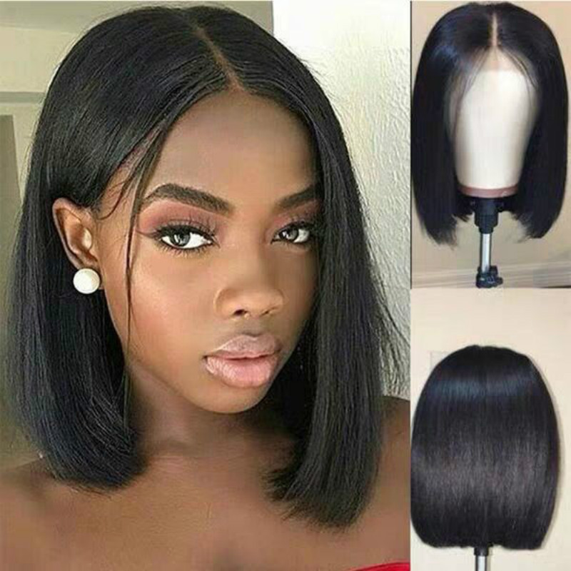 Black wig female short straight hair short BOBO middle parting breathable chemical fiber headpiece