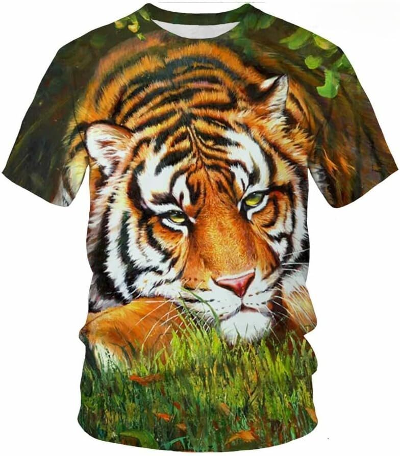 Mens T shirt Men Women Cool T-Shirt Funny 3D T Shirt Print Tiger and Cats Short Sleeve Summer Tops Teen Graphic Casual tops summer clothes
