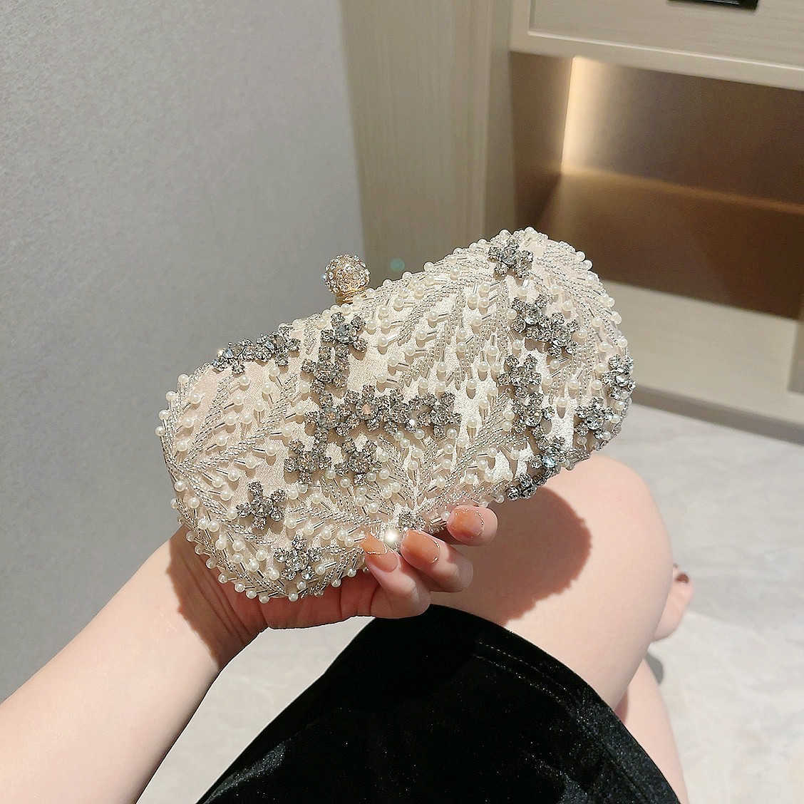 CMM Handmade Pearl Embroidered Banquet Handbag Paired Formal Attire Bag Socialite Girl Bag Trendy Banquet Small Bag Crossbody Bag