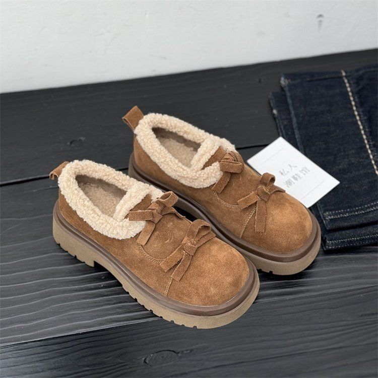 New Autumn Winter Style Added Velvet Thickened Warm Bow Tie Cotton Shoes