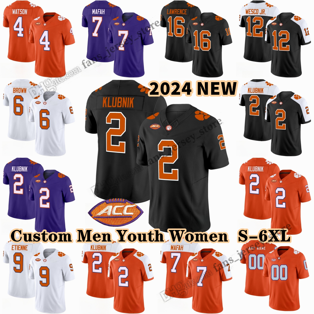 Custom S-6XL Clemson Tigers Football Jersey 2 Cade Klubnik 7 Phil Mafah 0 Antonio Williams 17 Wade Woodaz Avieon Terrell Christopher Vizzina Trent Pearman Jay Haynes