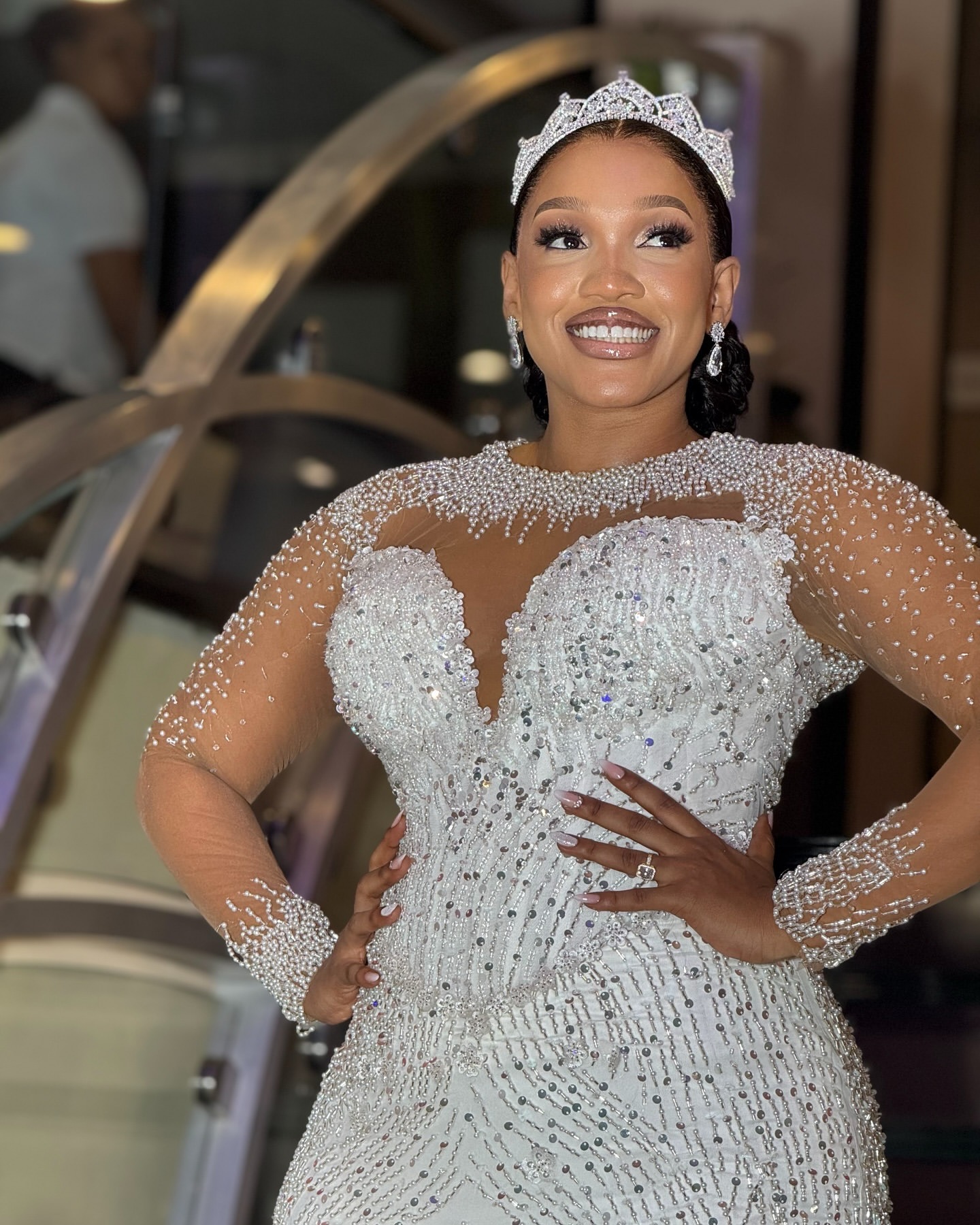 2024 Arabic Aso Ebi Plus Size Ivory Mermaid Wedding Dresses Urious Wers Beaded Full Sleeves Charming Eelgant Bridal Gowns Dress 0218