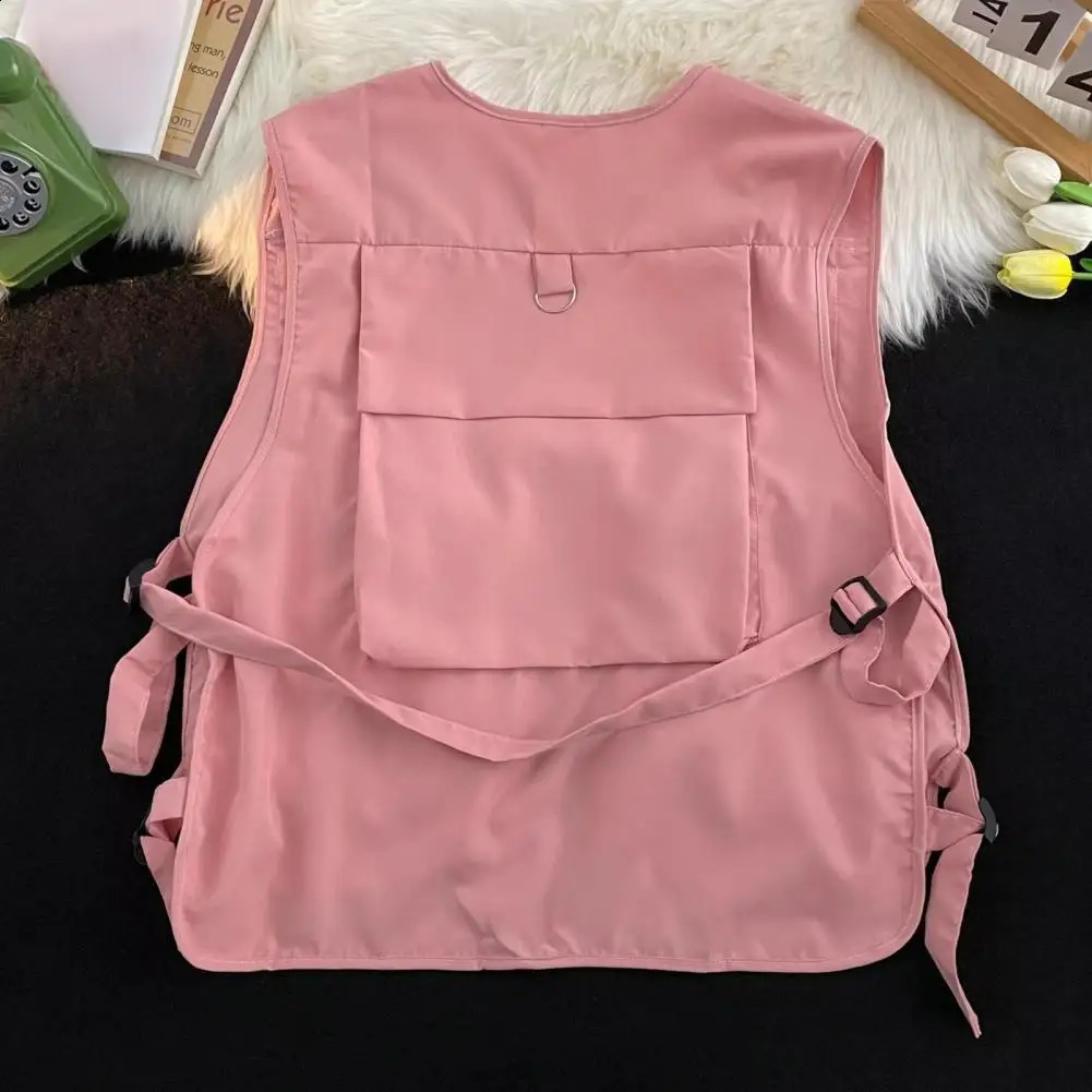 Multi Pockets Cargo Waistcoat Solid Color Hip Hop Style Women Men Sleeveless Loose Buckle Closure Jackets Vests 241021